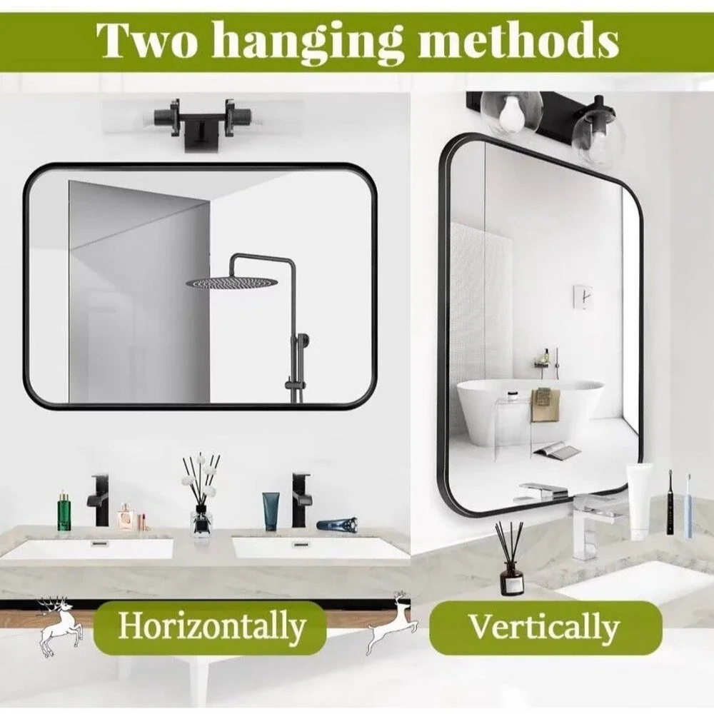 Bathroom Vanity Wall Mirror Large Black for Entryway Anti-Rust 12”x16